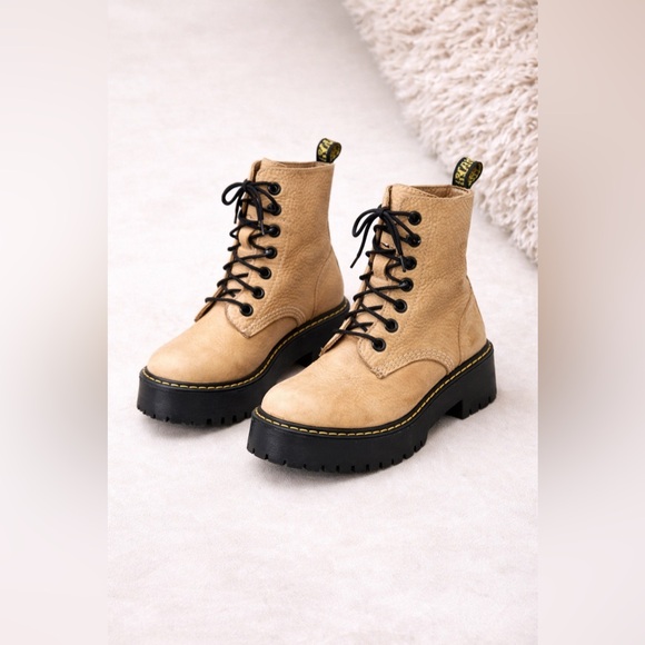 Dr. Martens Shoes - Dr. Martens | Tan Leather Platform Combat Boots Rare Color | Chunky Sole